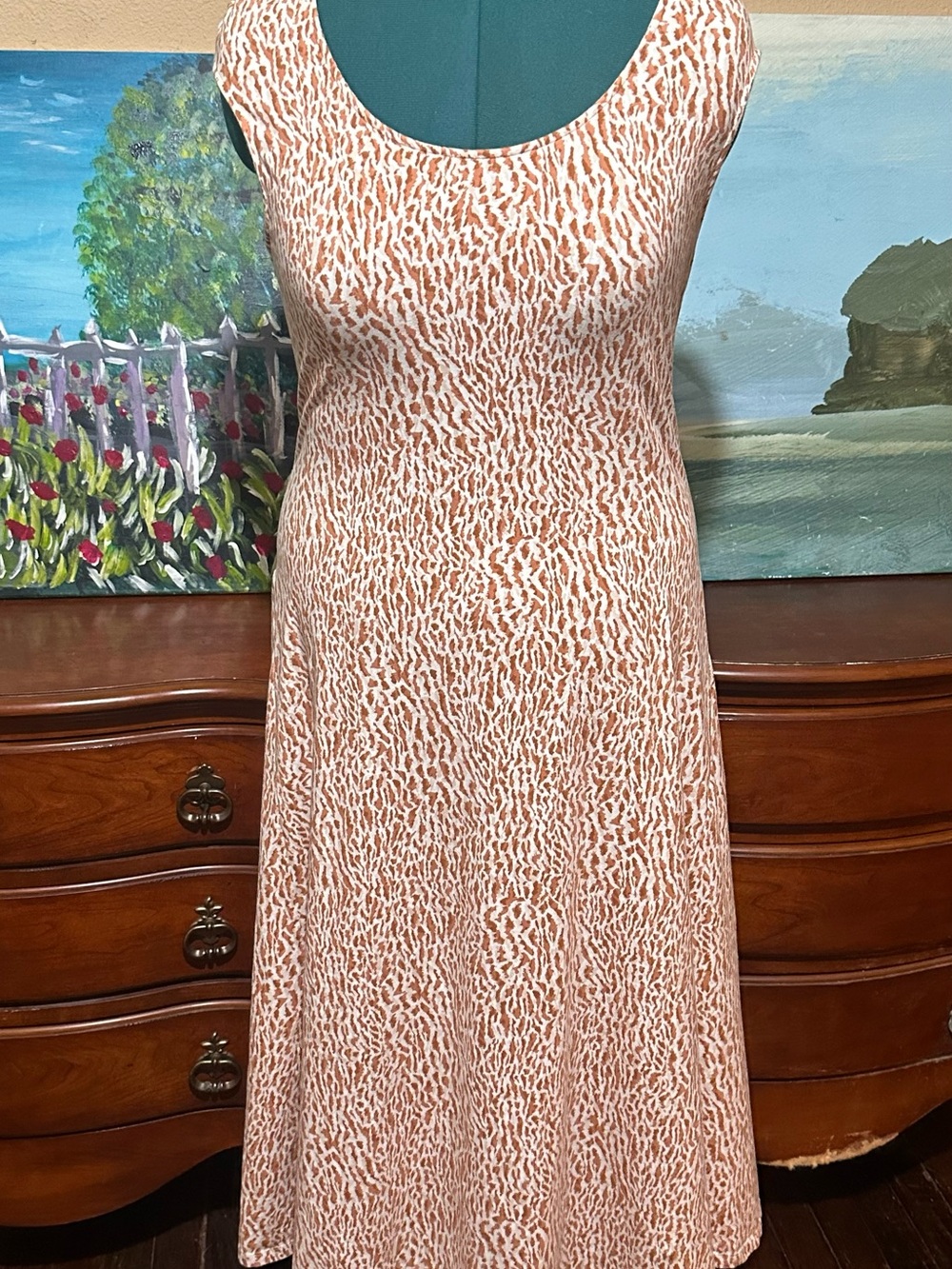 Old Navy Large Sleeveless Peach Print A-Line Midi Dress - Picture 4 of 12
